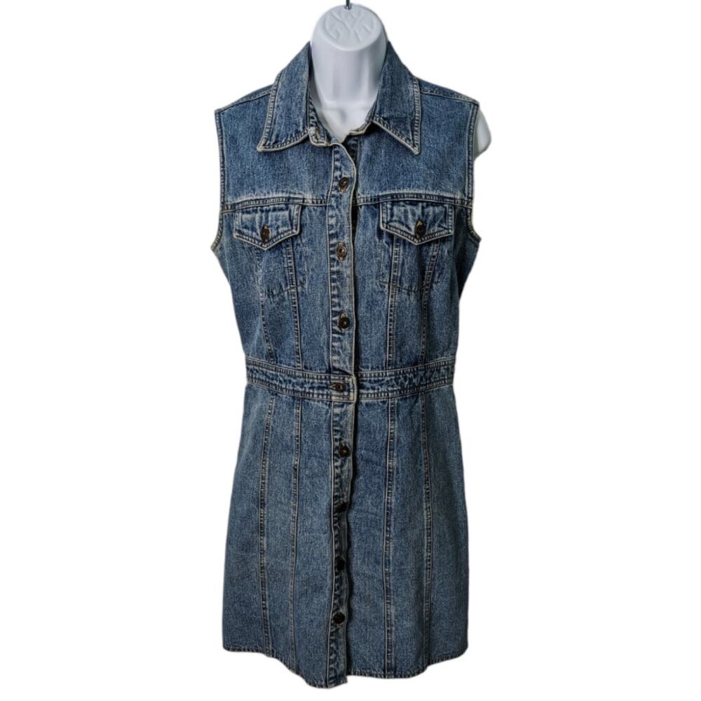 Gap Jean Dress Sleeveless Trucker Style Top Button Front Cotton Vintage 90's
